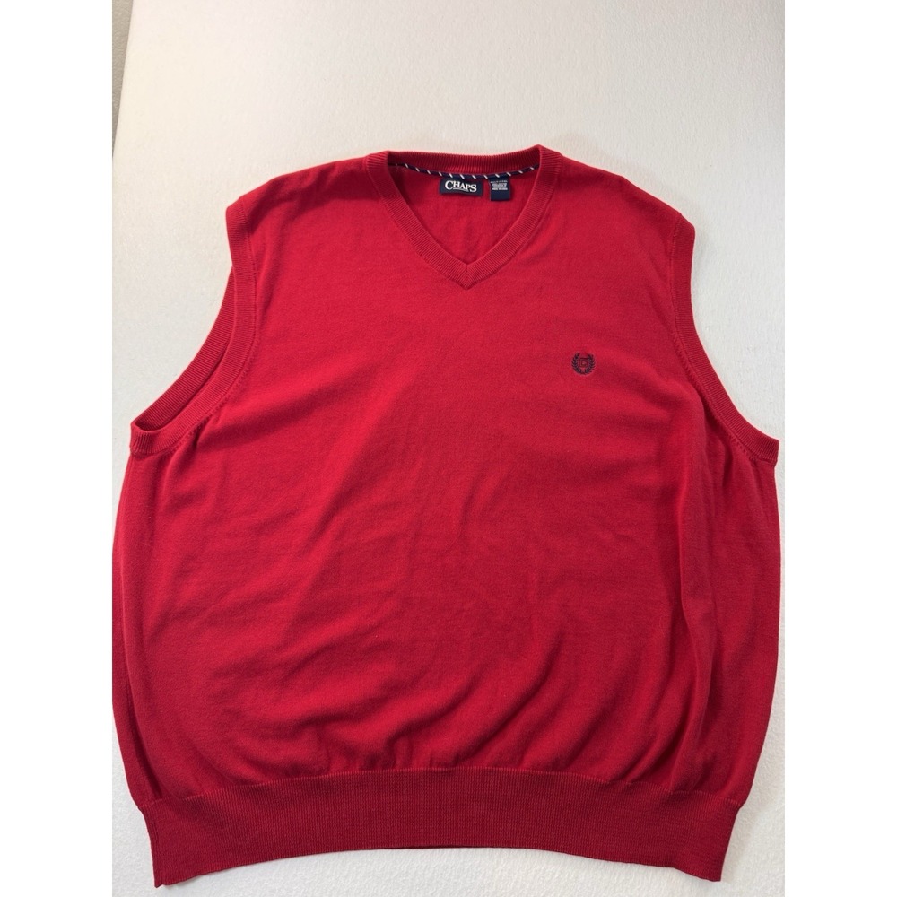 Chaps Mens V-Neck Sweater Vest Red 4XLT Sleeveless Golf Logo Cotton Casual EUC